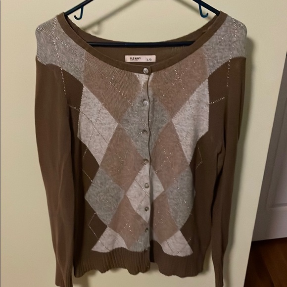 Old Navy Large Brown Argyle Print Cardigan Sweater - Picture 1 of 7